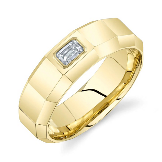 14K Gold Emerald-Cut Diamond Bezel Men's Ring