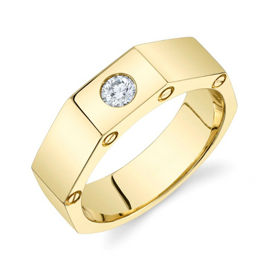Mens 14K Gold Diamond Screw Wedding Ring Band
