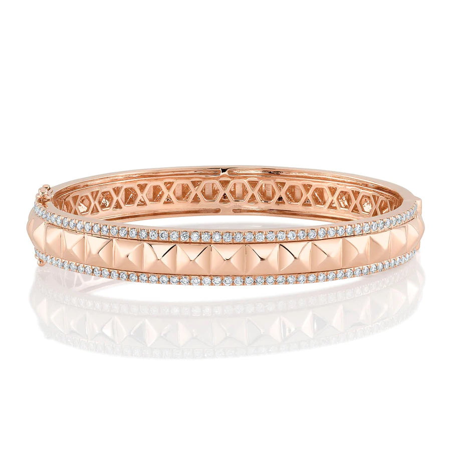 14K Gold Diamond Spike Bangle Bracelet