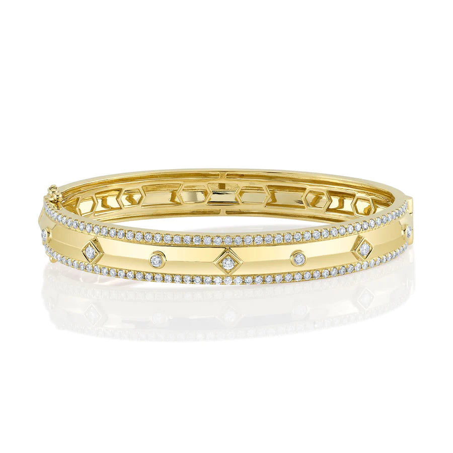 14K Gold Diamond Bezel Set Bangle Bracelet