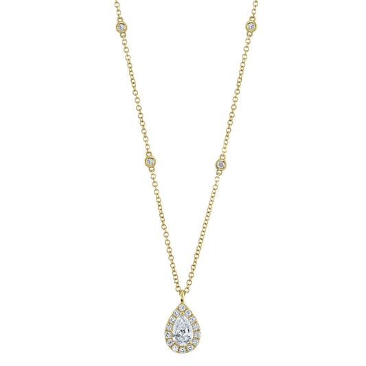14K Gold Pear Diamond By The Yard Station Necklace