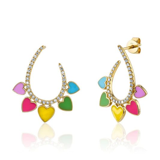 14K Gold Diamond Heart Multi-Color Earrings