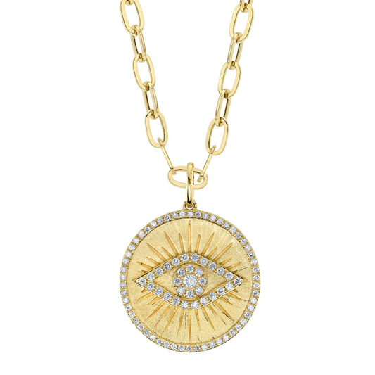 14K Gold Diamond Eye Disc Necklace