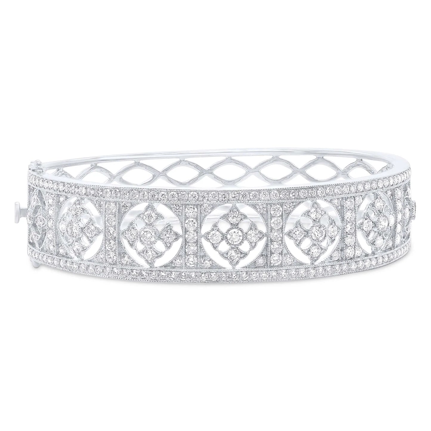 14K Gold 3.42TCW Diamond Victorian Cross Bangle Women's Bracelet Latch Lock