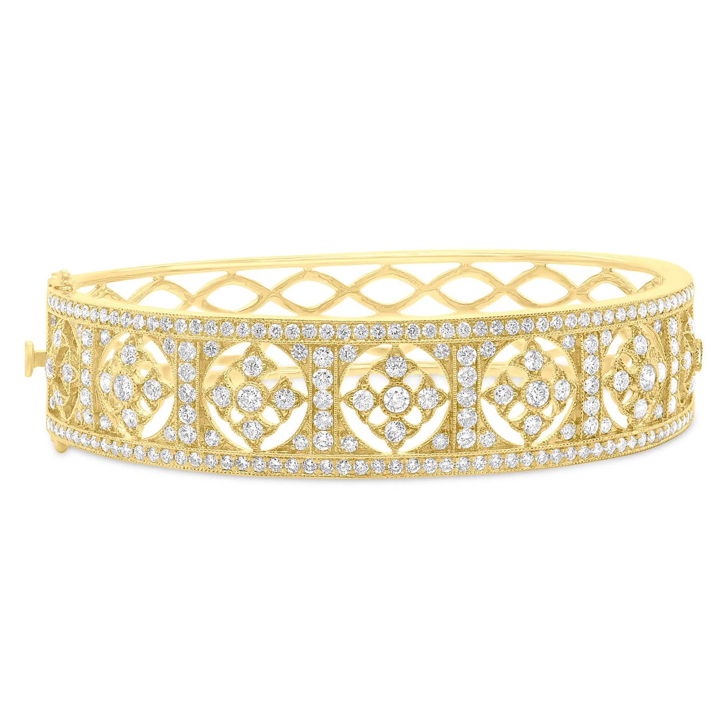 14K Gold 3.42TCW Diamond Victorian Cross Bangle Women's Bracelet Latch Lock