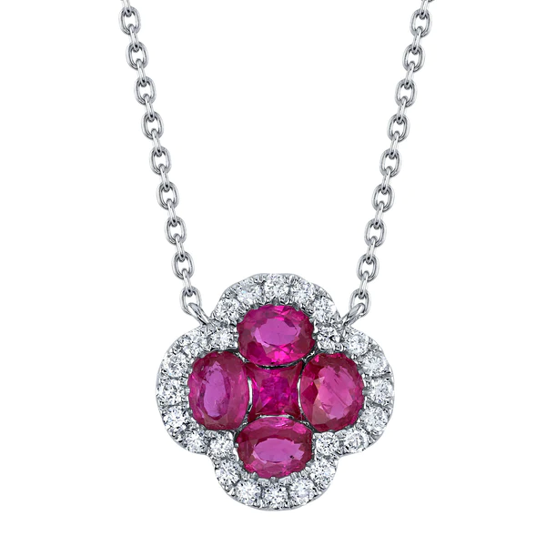 14K Gold Ruby Diamond Clover Necklace