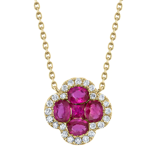 14K Gold Ruby Diamond Clover Necklace
