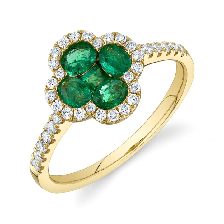 14K Gold 1.00 CT Diamond Emerald Clover Ring