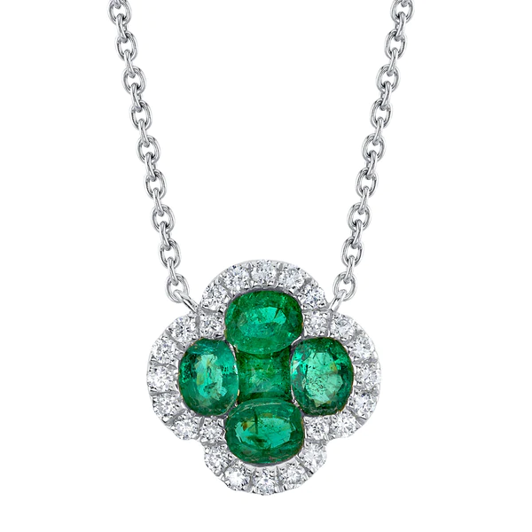 14K Gold Diamond And Emerald Clover Necklace