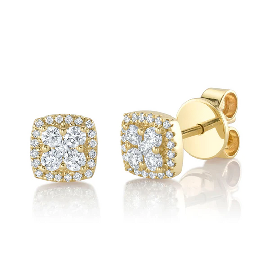 14K Gold Diamond Square Stud Earrings
