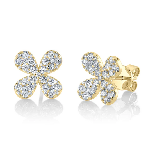 14K Gold Diamond Flower Stud Earrings