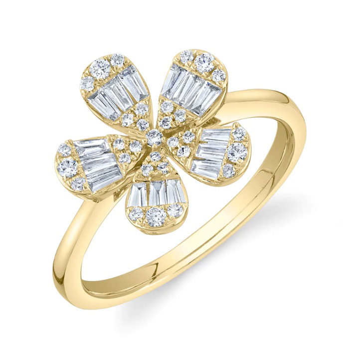 14K Gold 0.62 CT Diamond Flower Ring