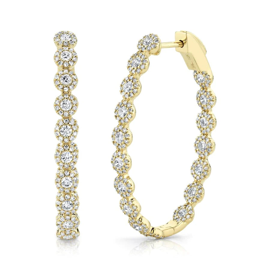 14K Gold Diamond Inside Out Oval Hoop Earrings