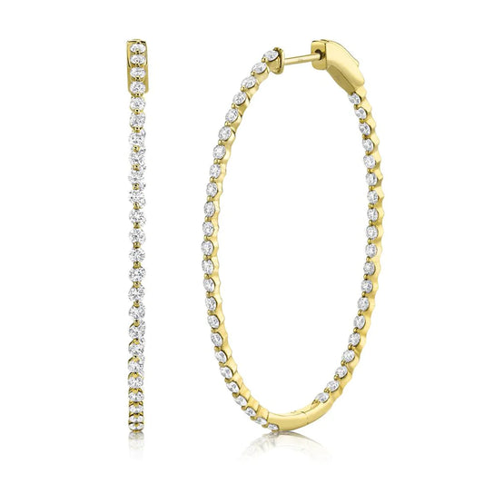 14K Gold Diamond Oval Hoop Earrings