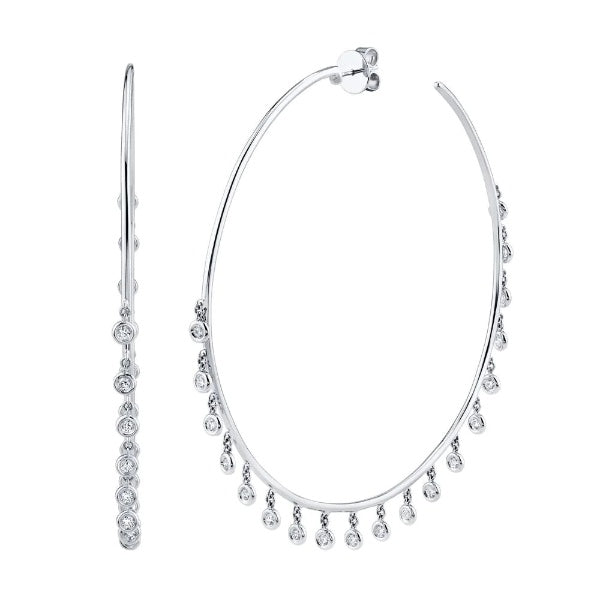 14K Gold 1.51CT Diamond Shaker Hoop Earrings Dangle Bezel Round Cut Natural