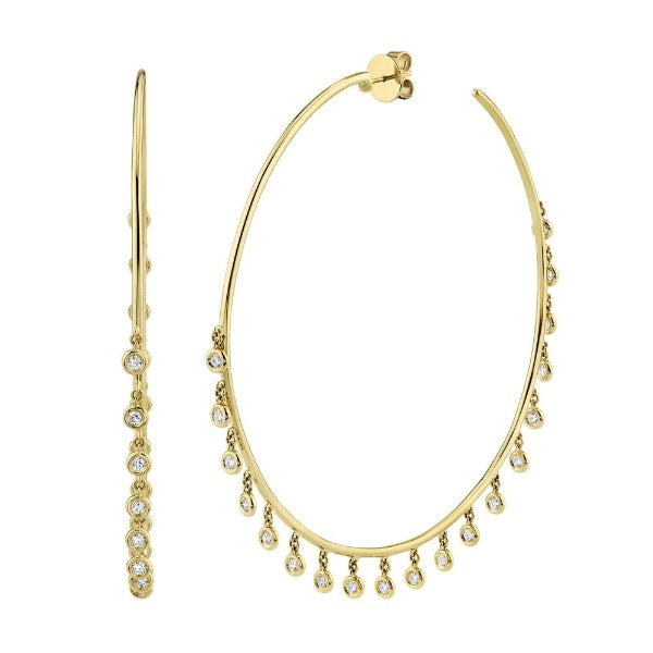 14K Gold 1.51CT Diamond Shaker Hoop Earrings Dangle Bezel Round Cut Natural