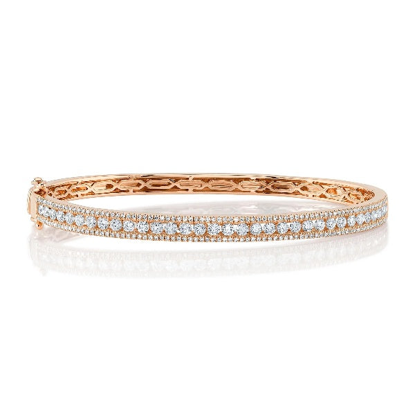 14K Gold 1.66 CT Diamond Bracelet Bangle Channel Set Round Cut Lock Natural