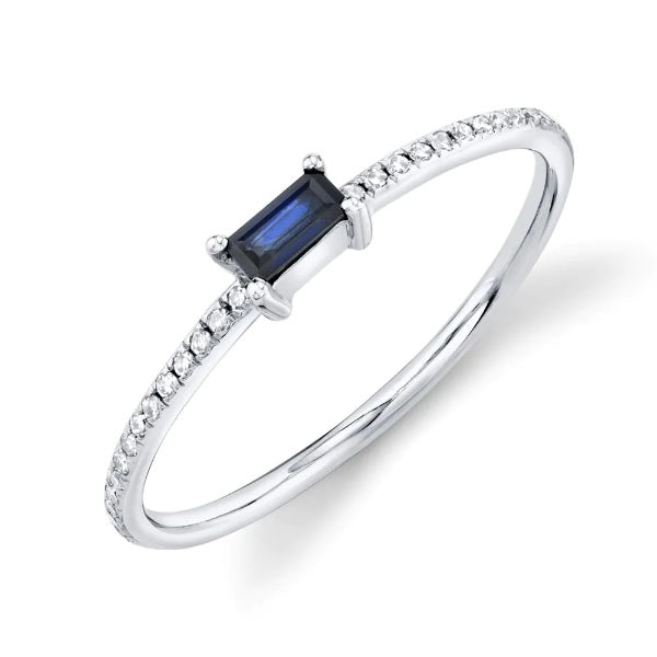 14K Gold 0.17 CT Baguette Cut Blue Sapphire Diamond Stackable Ring Band Womens