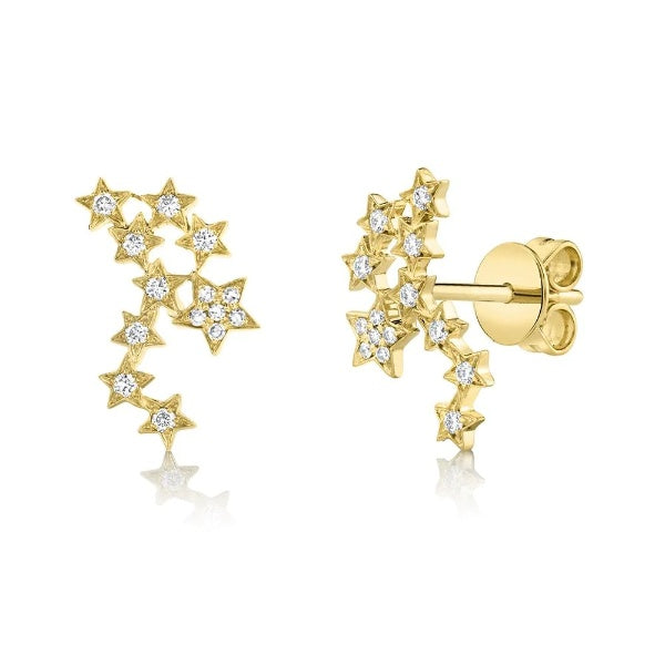 14K Gold 0.17 CT Star Constellation Diamond Stud Earrings Natural Round Cut