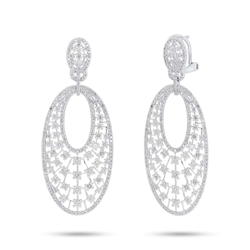 14k Gold 2.32 CT Diamond Oval Dangling Drop Earrings Natural Round Cut