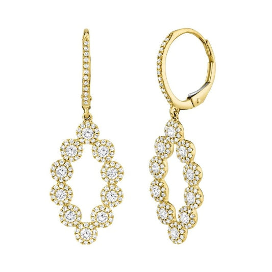 14K Gold 1.26CT Natural Round Diamond Marquise Halo Drop Dangle Earrings