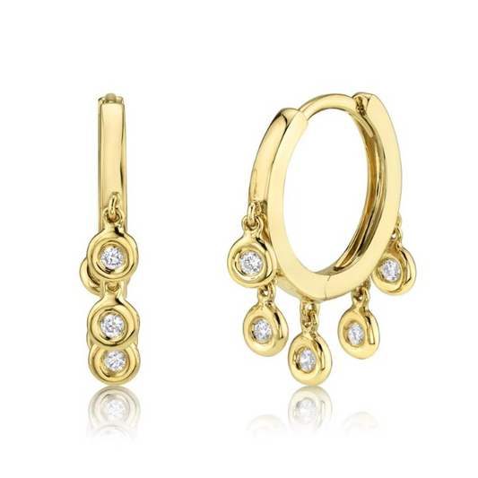 14K Gold 0.08 CT Diamond Huggie Shaker Earrings
