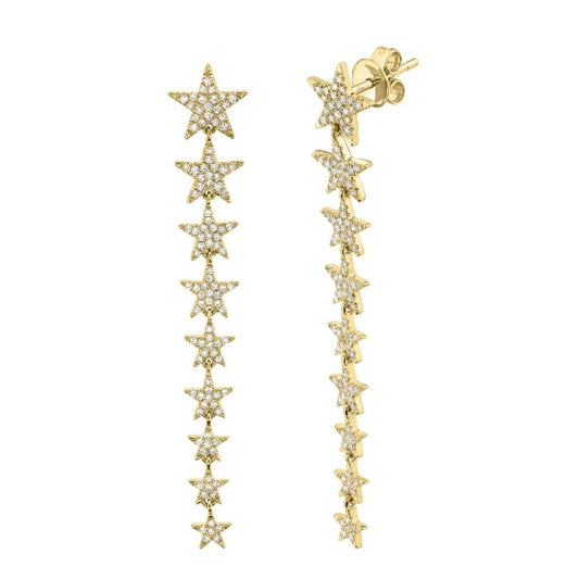 14K Gold 0.51 CT Diamond Star Earrings Dangle Drop Round Cut Graduating Dangling