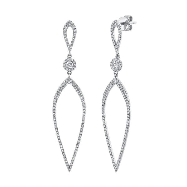 14K Gold 0.74CT  Diamond Tear Drop Earring Shield Dangle Round Cut Natural