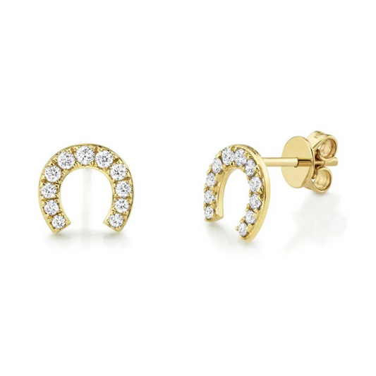 14K Gold 0.32 CT Diamond Horseshoe Stud Earrings