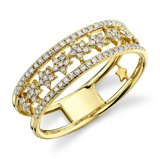 14K Gold 0.23 CT Women's Round Diamond Star Statement Cocktail Ring Band