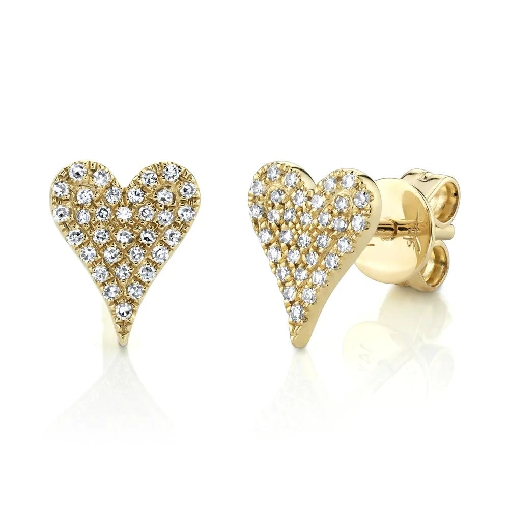 14K Gold 0.14 TCW Diamond Heart Stud Earrings Pave Round  Natural Jewelry