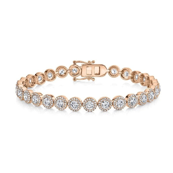 14K Gold 7.42 CT Diamond Tennis Bracelet Halo Certified Natural Round Cut