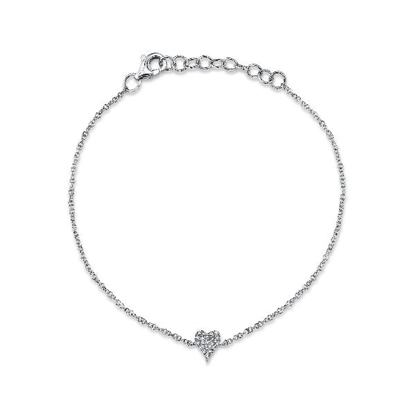 14K Gold 0.05CT Diamond Heart Bracelet Charm Women's Adjustable Round Pave
