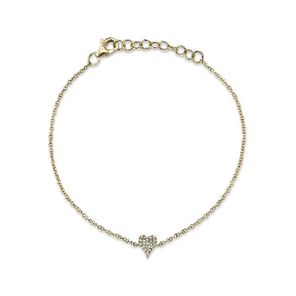 14K Gold 0.05CT Diamond Heart Bracelet Charm Women's Adjustable Round Pave