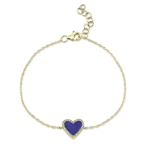 14K Gold 0.69 TCW Lapis Lazuli Diamond Heart Bracelet Charm Women's Natural