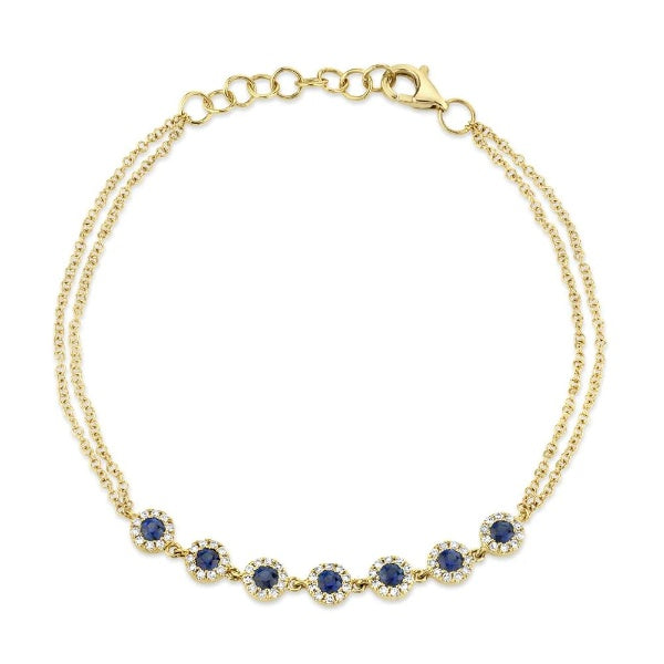 14K Gold 0.53 CT Blue Sapphire Diamond Bracelet Tennis Multi Strand Chain Natural