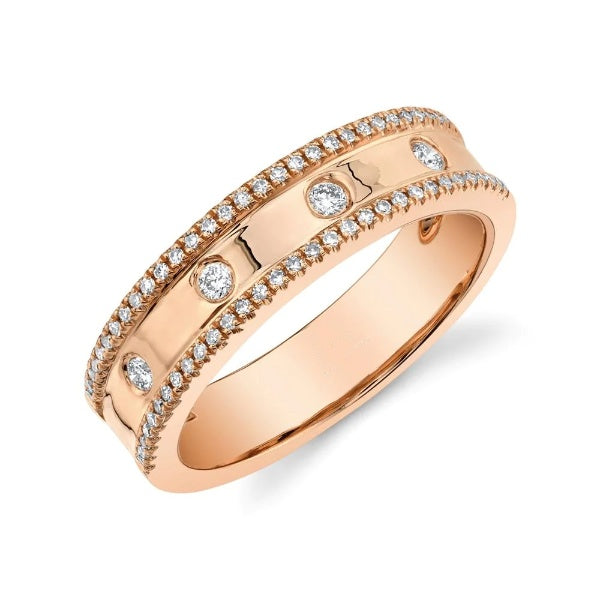 14K Gold 0.23CT  Women's Natural Round Cut Bezel Diamond Wedding Band Ring