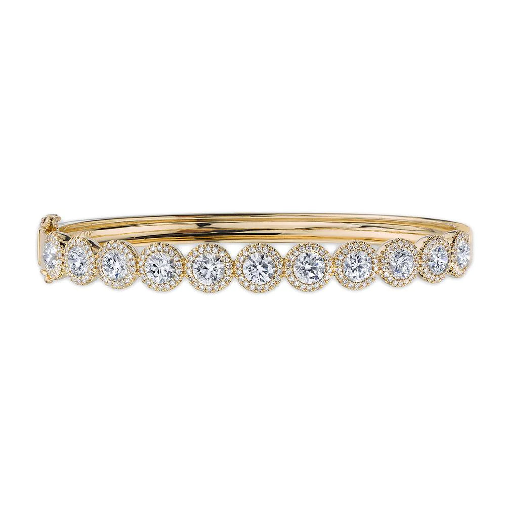 14K Gold 4.97 CT Diamond Bangle Bracelet Lock  Round Cut Tennis Women