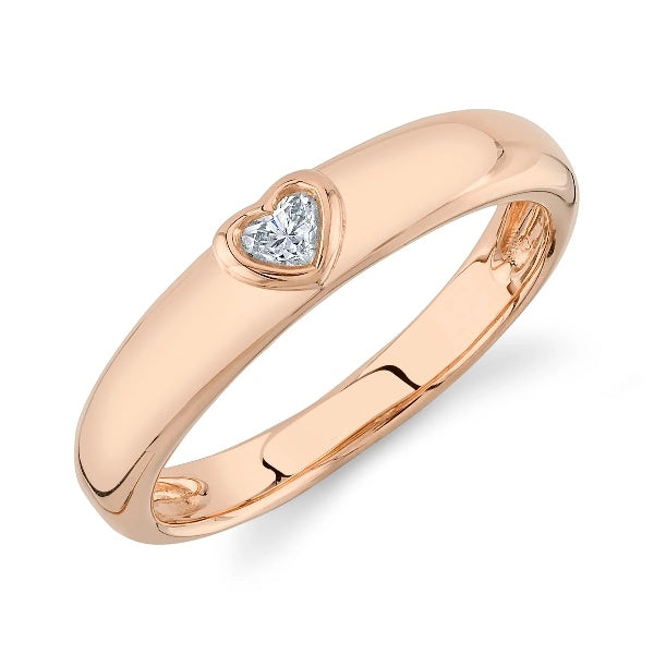 14K Gold 0.11CT Heart Diamond Band Ring Bezel Set Wedding Anniversary Love