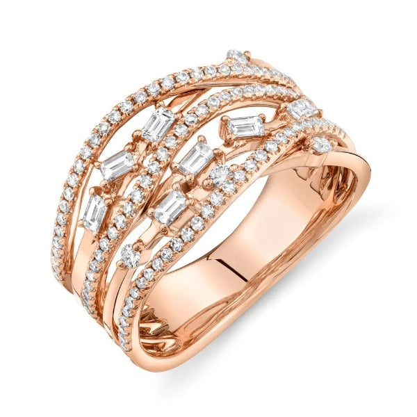 14K Gold 0.26 CT Diamond Women's 6 MM Wedding Ring Band Triangle Prong Set 3 Row