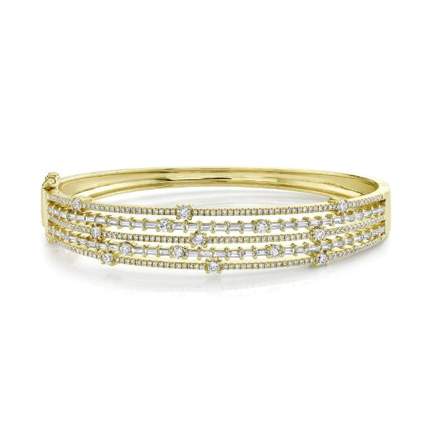 14K Gold 2.51 CT Baguette Diamond Bangle Bracelet Multi Row Layered Stackable
