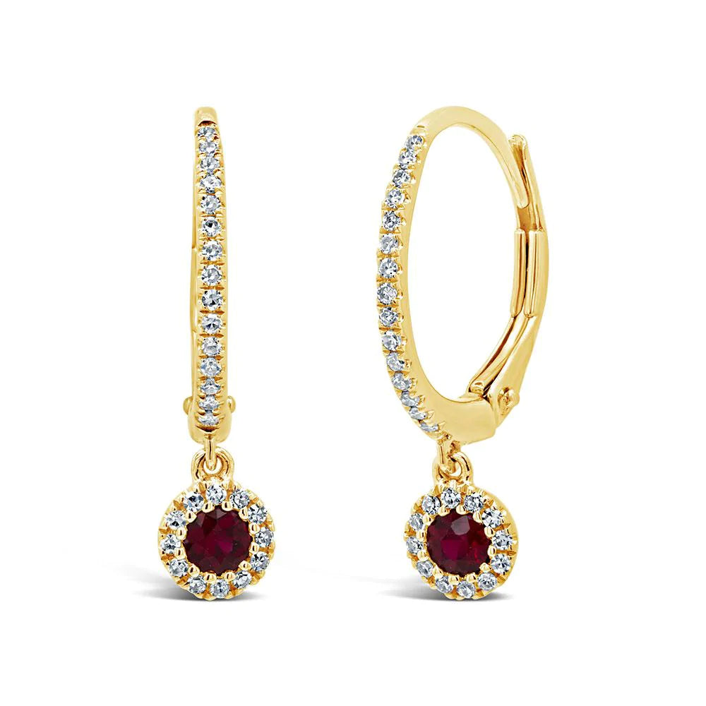 Red Ruby Diamond Dangle Drop Earrings 14k Rose Gold Natural Round 0.35tcw