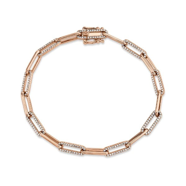 14K Gold 0.73CT Paper Clip Link Diamond Bracelet Women's Natural Round Cut
