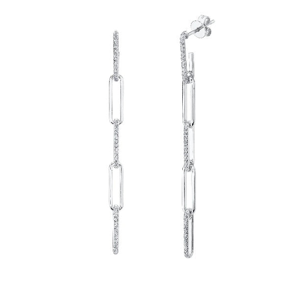 14K Gold 0.24CT Diamond Paper Clip Link Earrings Round Cut Drop Dangle