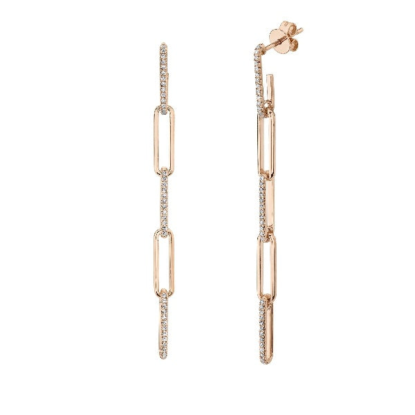 14K Gold 0.24CT Diamond Paper Clip Link Earrings Round Cut Drop Dangle