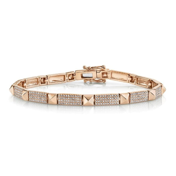 14K Gold 1.21TCW Diamond Spike Bracelet Pyramid Women's Round Pave Natural