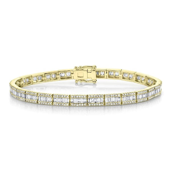 14K Gold 2.75 CT Baguette Cut Diamond Bracelet Womens Round Natural Channel Set