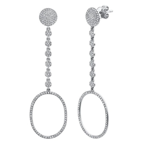 14k Gold 0.81 CT Diamond Oval Drop Earrings Natural Pave Circle
