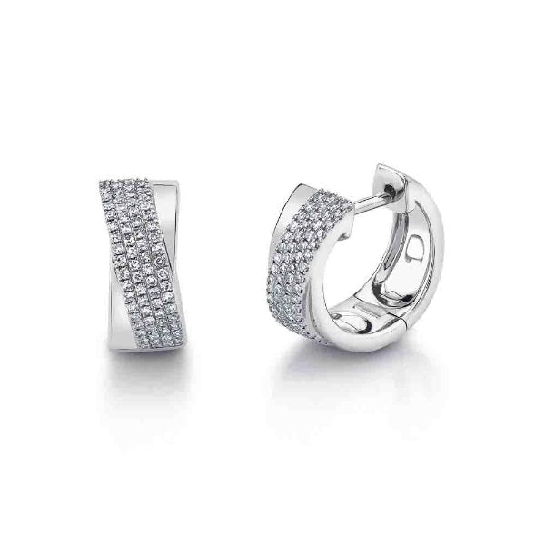 14K Gold 0.30CT Diamond Crossover X Huggie Earrings Pave Round Cut