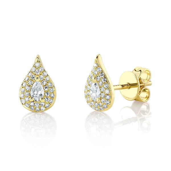 14K Gold 0.32 CT Pear Diamond Tear Waterdrop Stud Earrings Natural